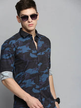 Men Navy Printed Casual Shirt-CARLOSPRINT-3230-Navyblue